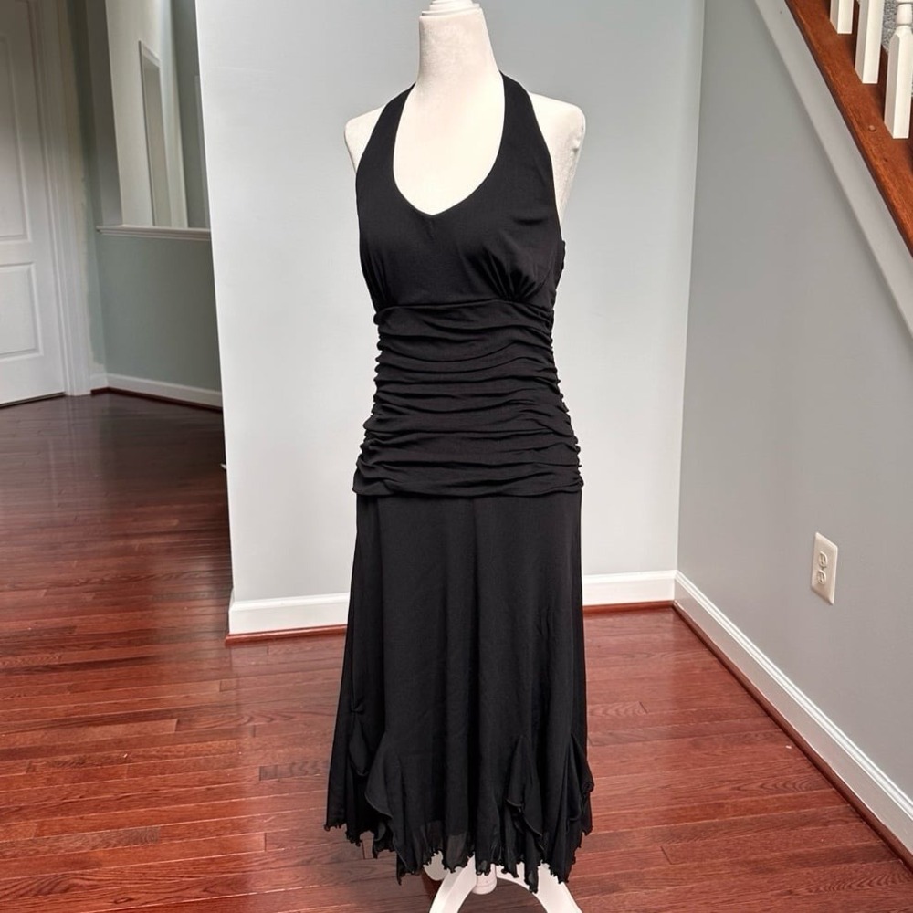 Y2K 2000s Sangria‎ Black Lettuce Trim Fairycore Formal Dress Size 12